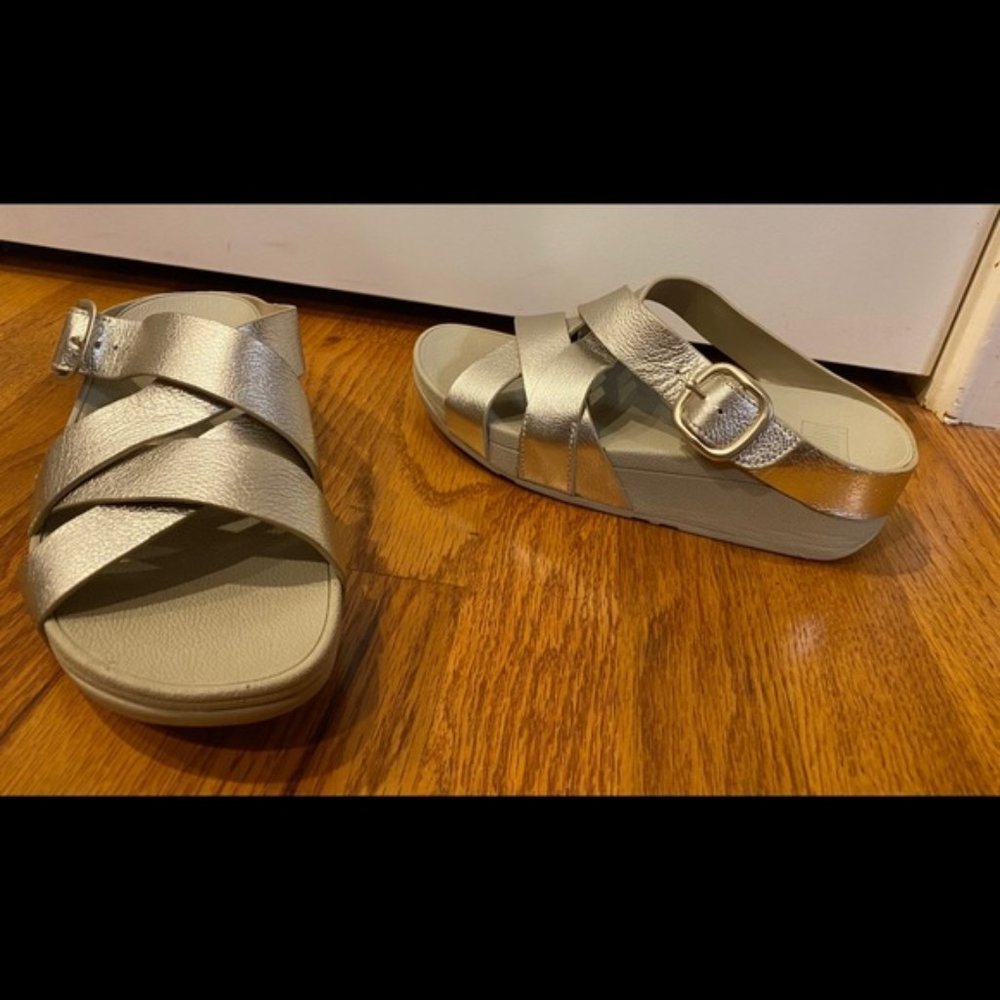 FitFlop Gold Leather Slides Size 5 MINT
